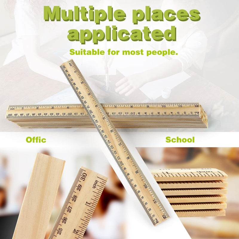 ZZTX 3 Pack Wooden Ruler 12 Inch Rulers Bulk Wood Measuring Ruler for Students Office School Supplies 2 Scale (30 cm) - Image 3